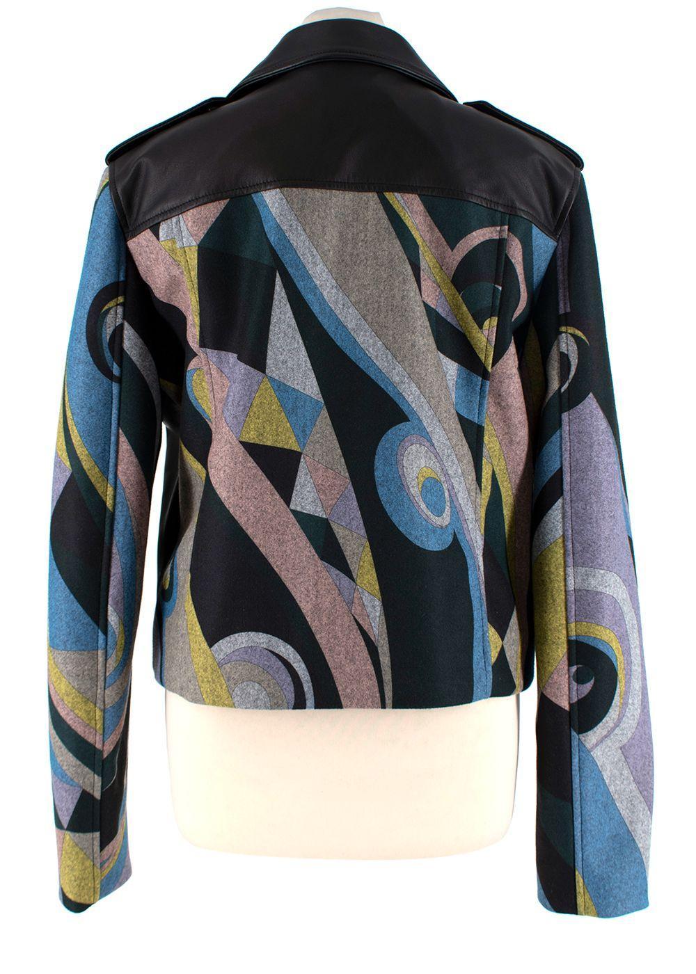 Emilio Pucci Bedruckte Bikerjacke mit Wollärmeln - US 10 (Schwarz)