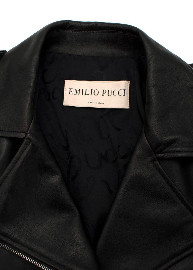 Emilio Pucci Printed Wool Sleeve Biker Jacket - US 10 In Excellent Condition For Sale In London, GB