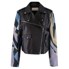 Emilio Pucci Bedruckte Bikerjacke mit Wollärmeln - US 10