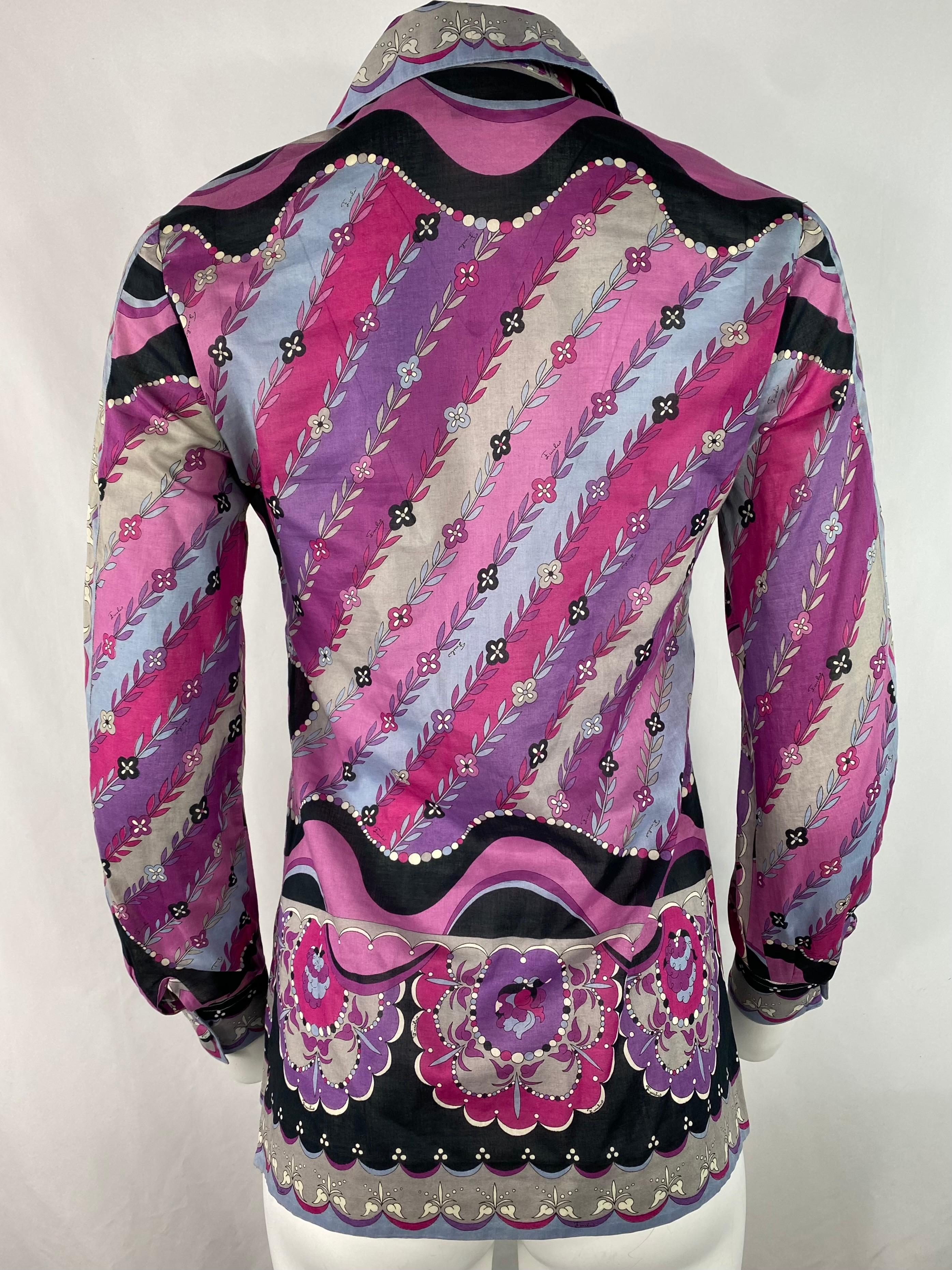 Emilio Pucci Lila und mehrfarbiges Button Down-Hemd, Größe 10 Damen im Angebot