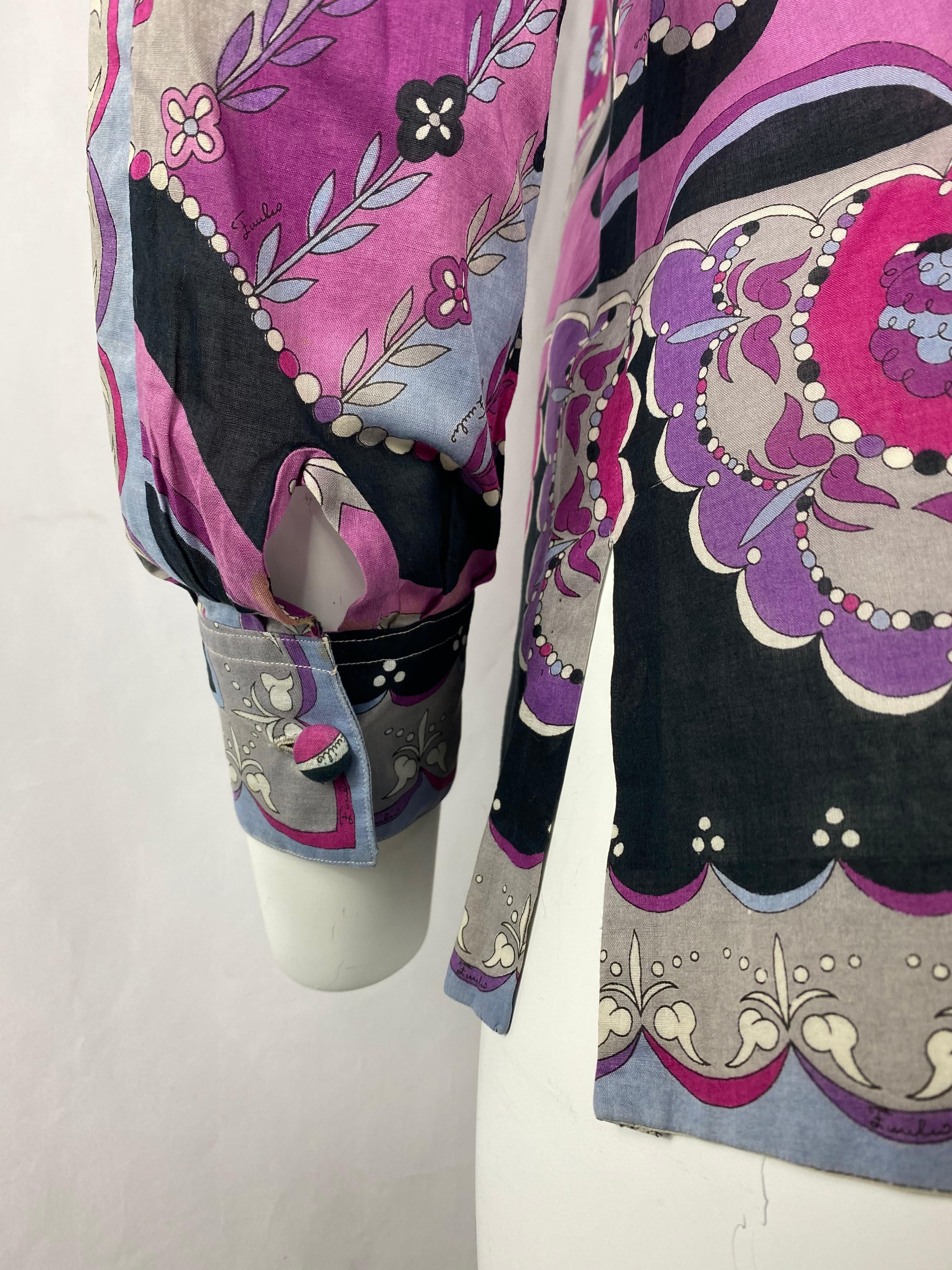 Women's Emilio Pucci Purple and Multicolor Button Down Shirt, Size 10 For Sale