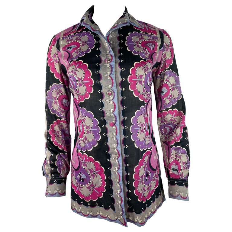Emilio Pucci Purple and Multicolor Button Down Shirt, Size 10 For Sale ...