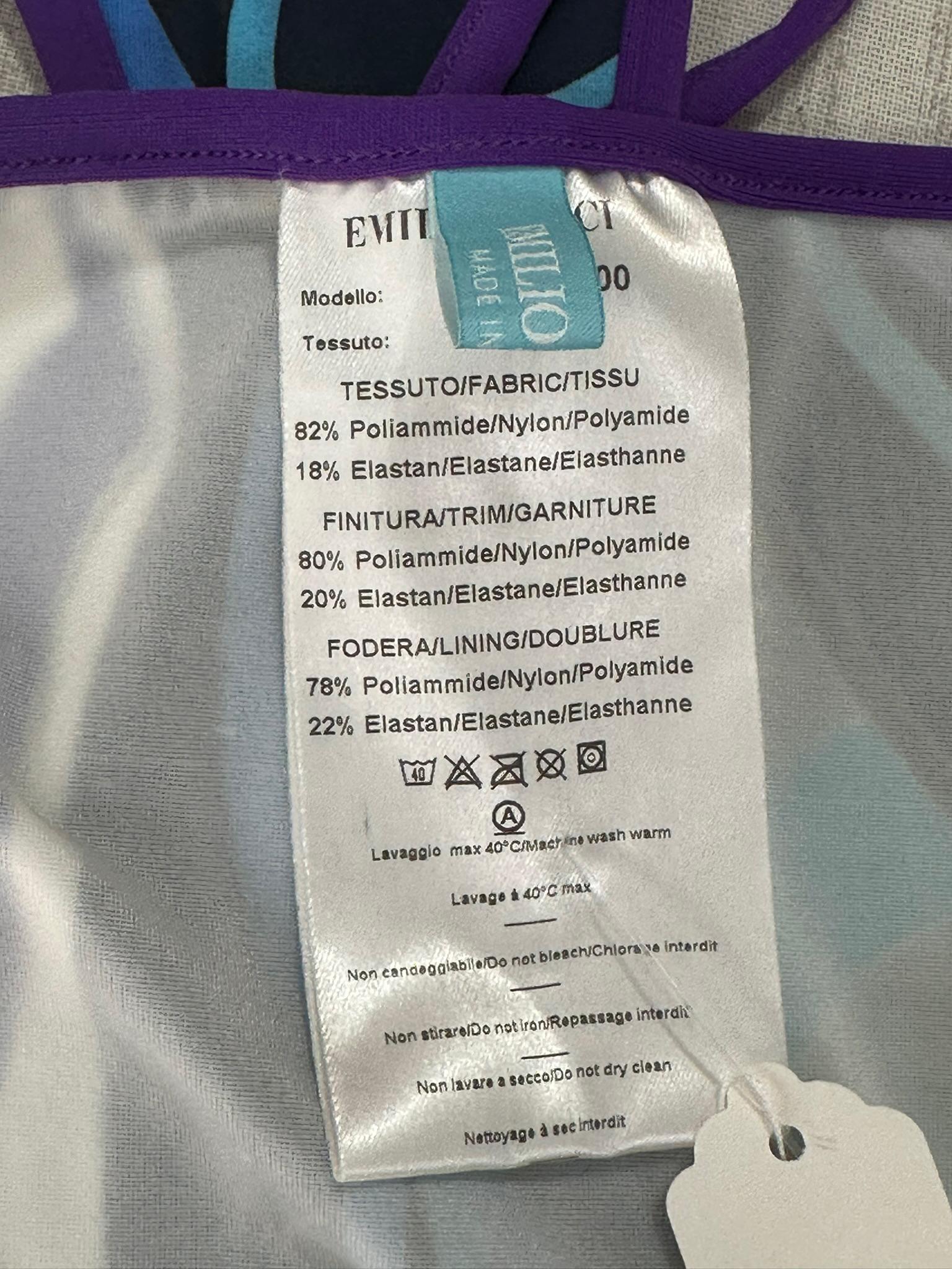 Emilio Pucci Purple Black White Blue & Grey Print 2 Piece String Bikini 44 For Sale 5
