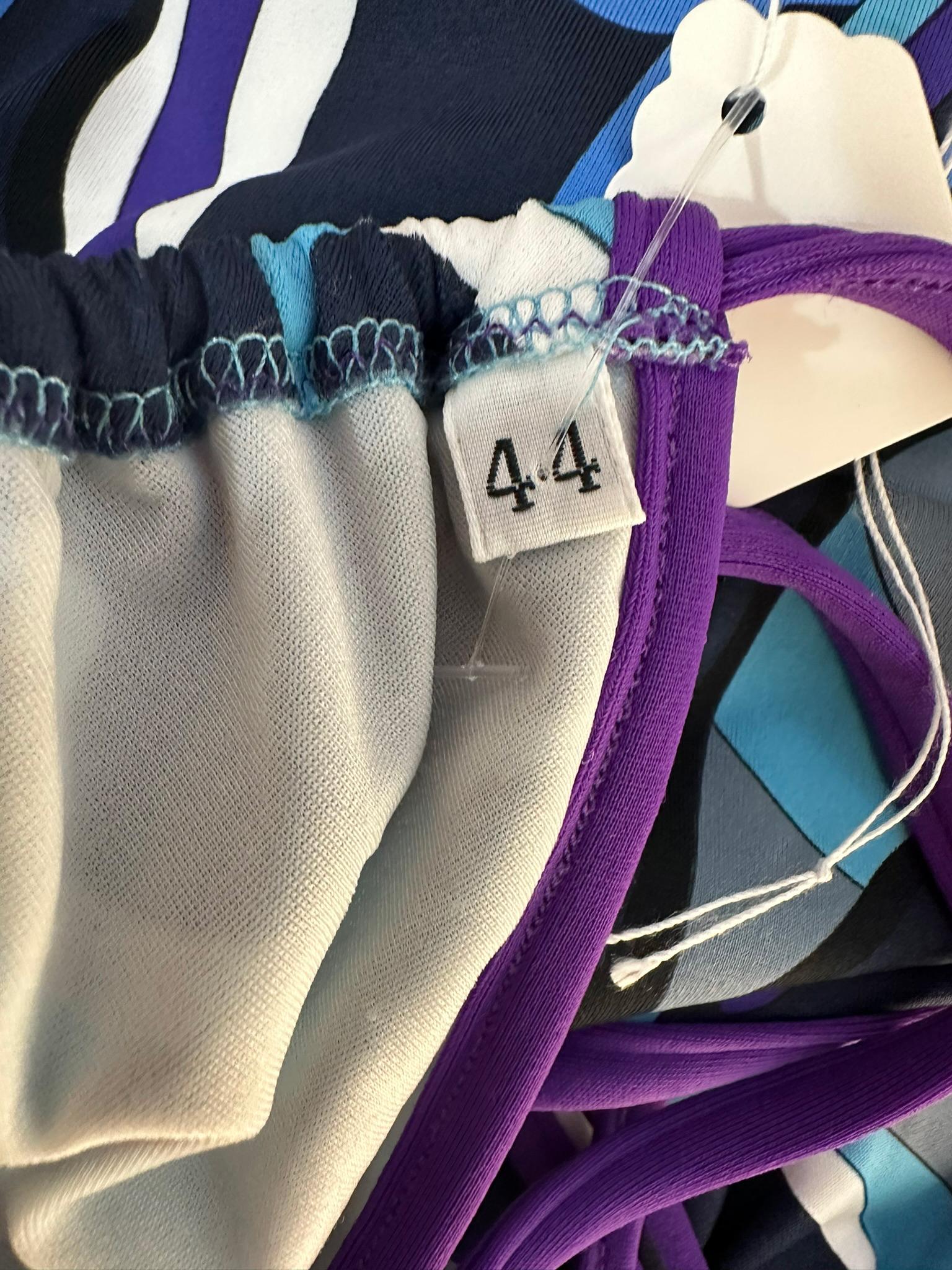 Emilio Pucci Purple Black White Blue & Grey Print 2 Piece String Bikini 44 For Sale 6