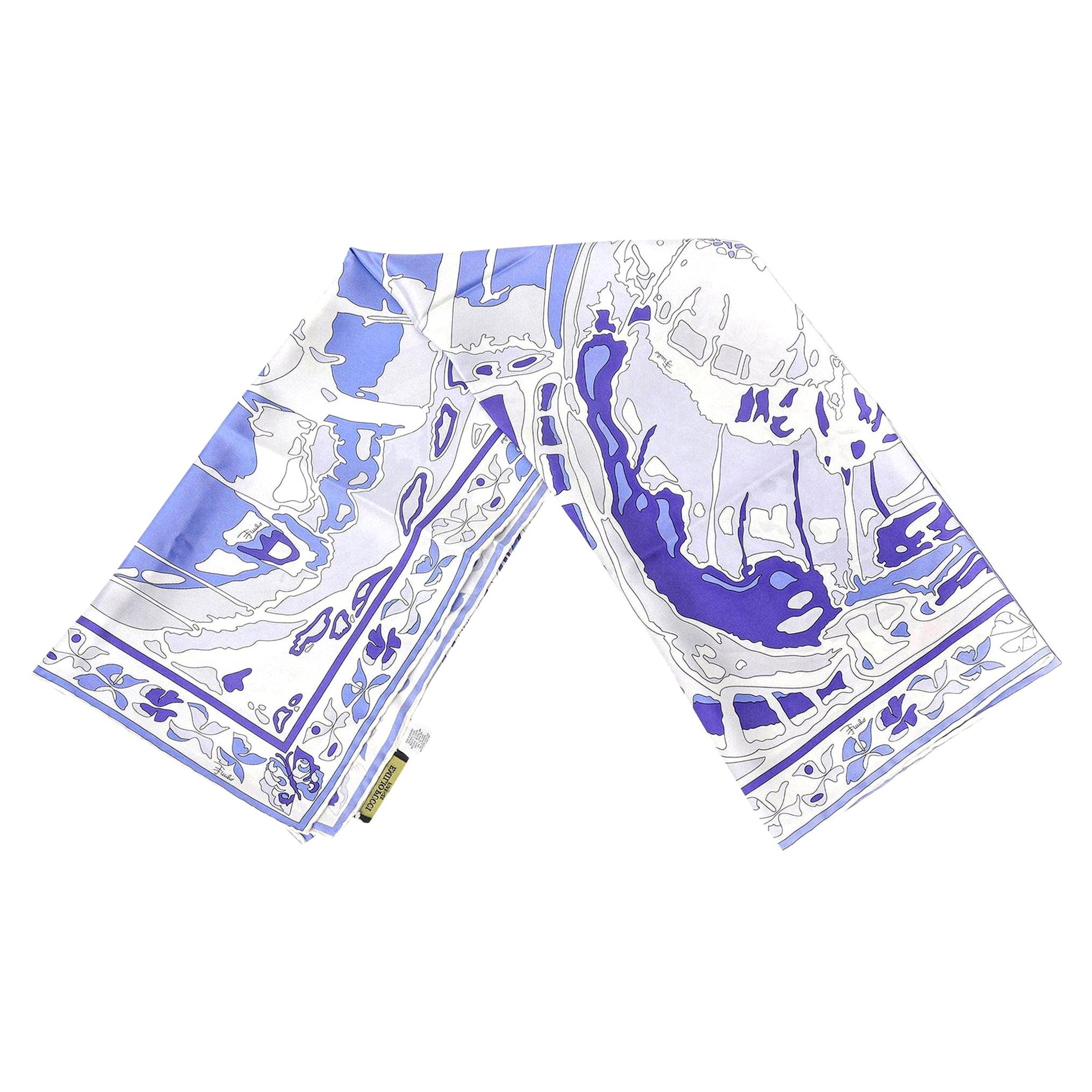 Emilio Pucci Purple, Blue and White Silk Square Scarf Vintage Italian