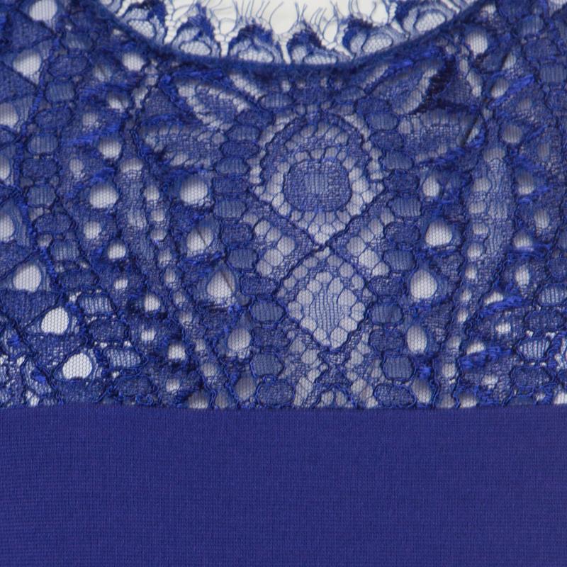 Emilio Pucci Purple Lace Yoke Peplum Detail Pencil Dress L 2