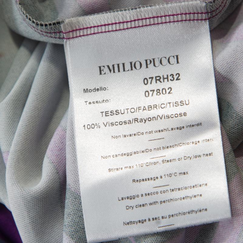 Emilio Pucci Purple Printed Jersey Square Neck Long Sleeve Dress M In Good Condition In Dubai, Al Qouz 2