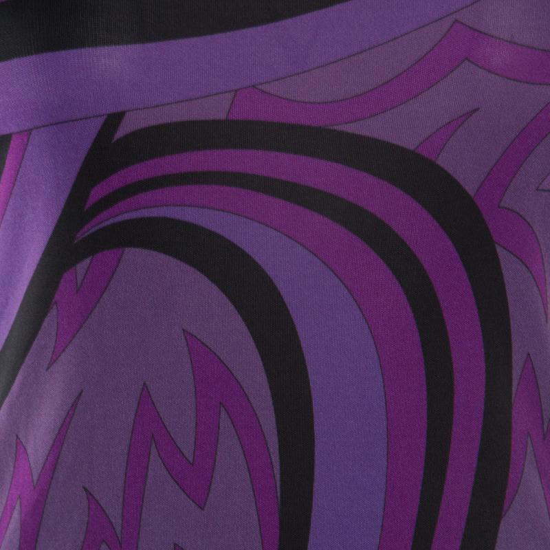Emilio Pucci Purple Printed Jersey Square Neck Long Sleeve Dress M 1