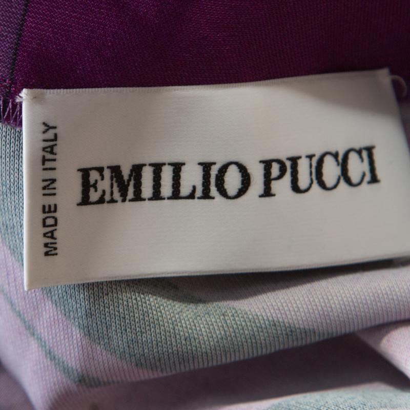 Emilio Pucci Purple Printed Jersey Square Neck Long Sleeve Dress M 2