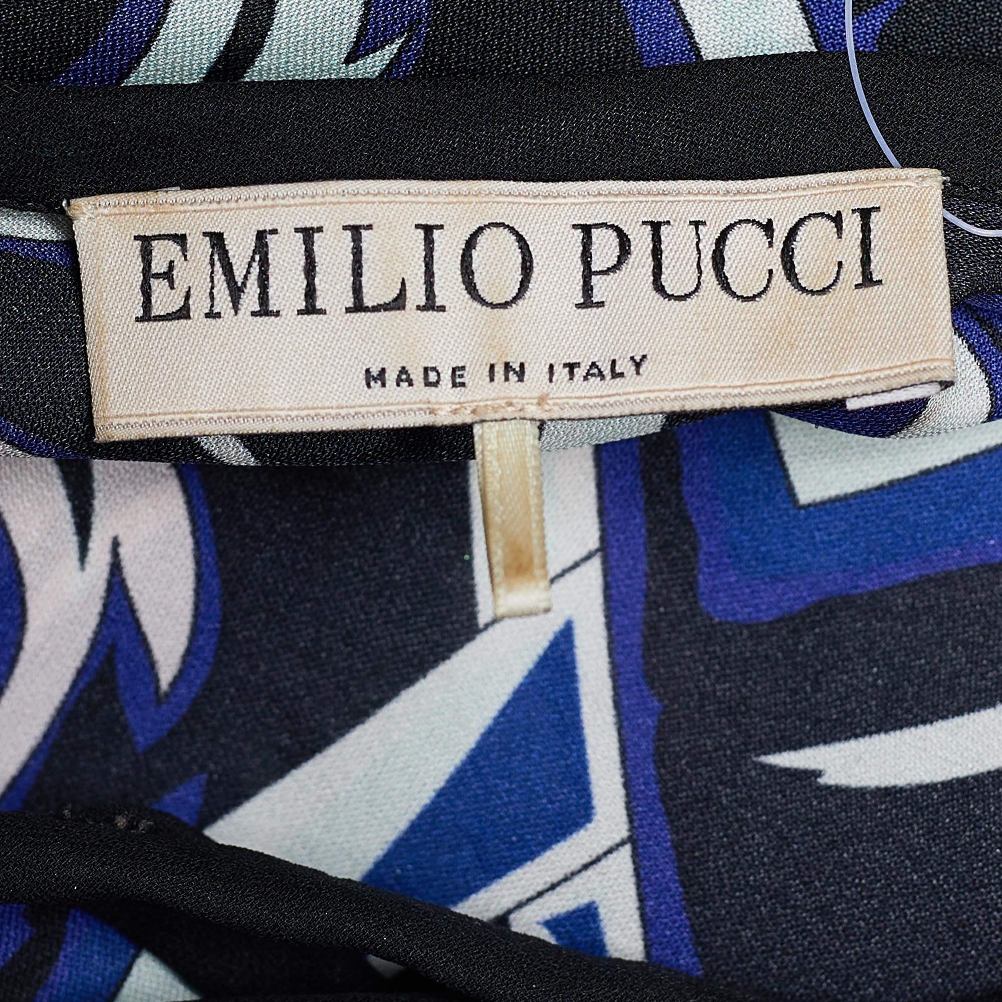 Emilio Pucci Purple Printed Silk Bow Neck Detail Blouse M 2