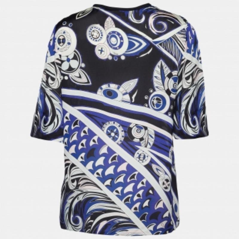 Emilio Pucci Camicetta in seta stampata viola con dettaglio fiocco sul collo M in vendita 1