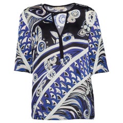 Emilio Pucci Purple Printed Silk Bow Neck Detail Blouse M