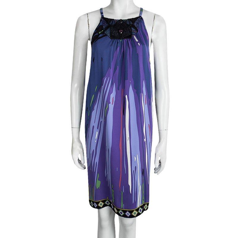 Emilio Pucci Purple Printed Silk Embellished Sleeveless Dress M In Excellent Condition In Dubai, Al Qouz 2