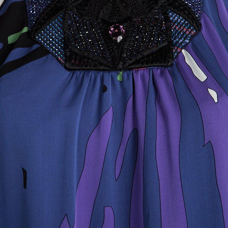 Women's Emilio Pucci Purple Printed Silk Embellished Sleeveless Dress M