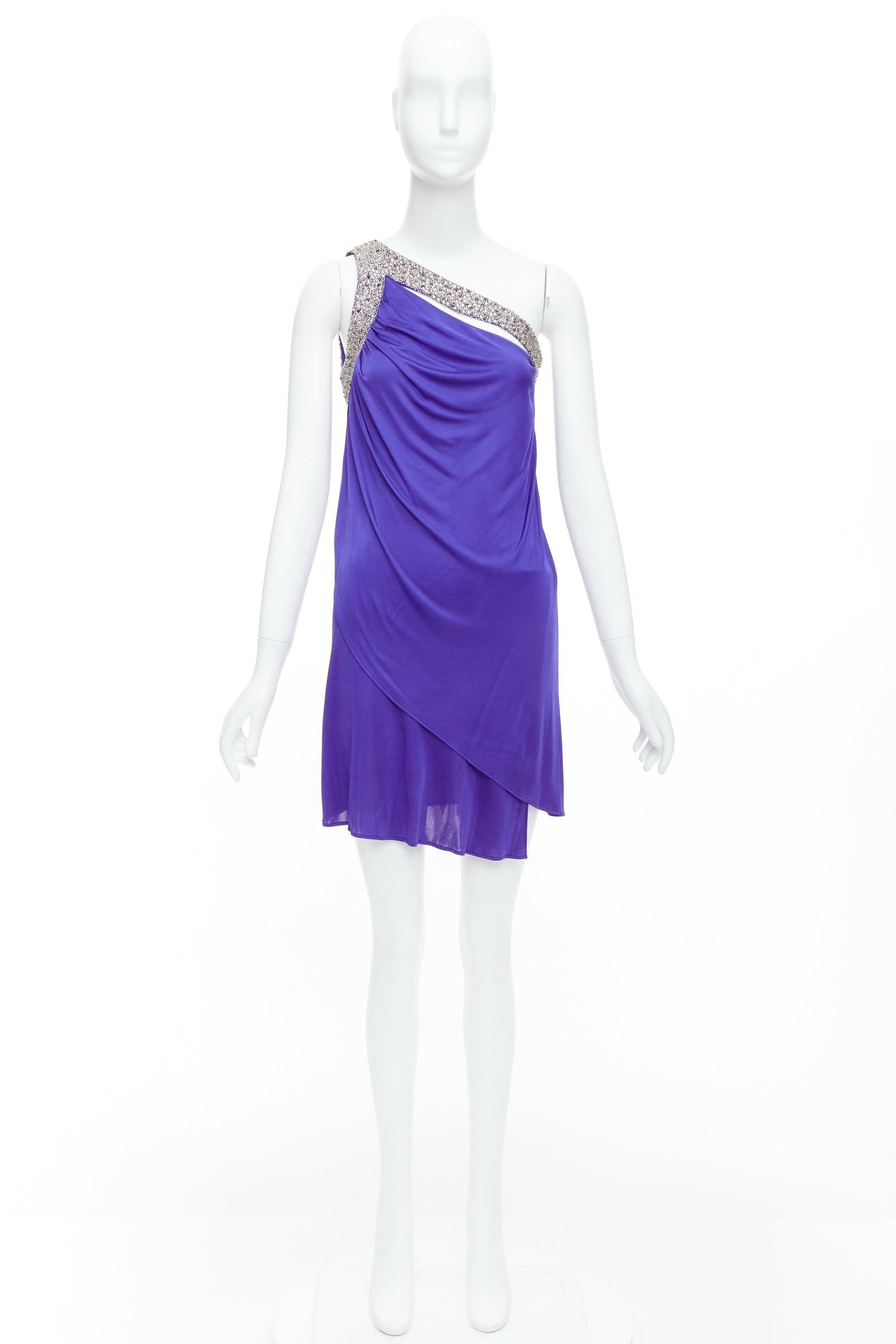 Emilio PUCCI robe à bretelles à col perlé violet argenté IT38 XS en vente 4