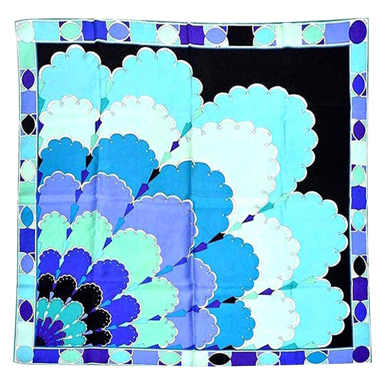Emilio Pucci Sciarpa di seta viola, turchese, verde, bianca e nera