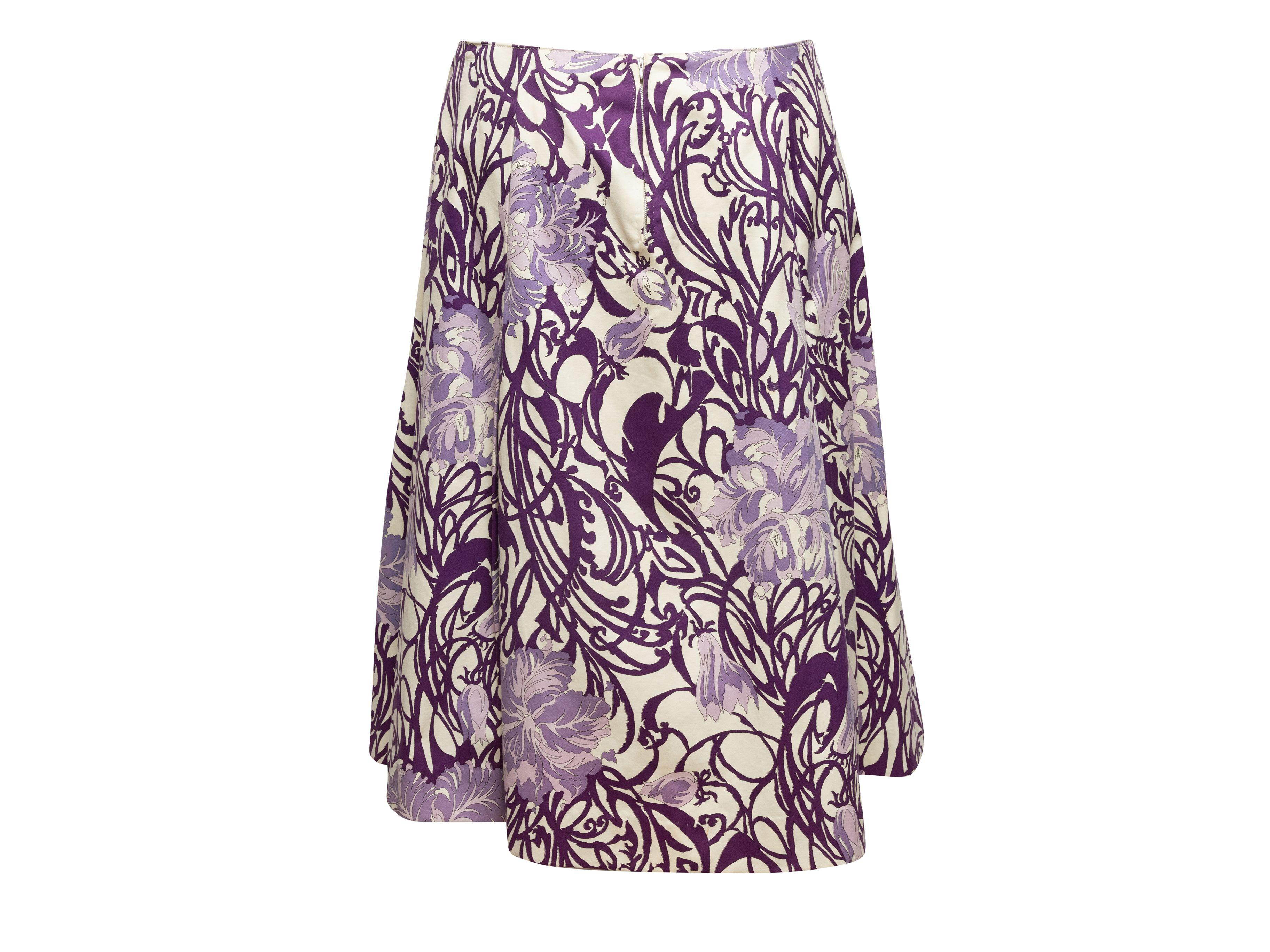 Emilio Pucci Purple & White 60s Floral Print Skirt In Good Condition For Sale In New York, NY