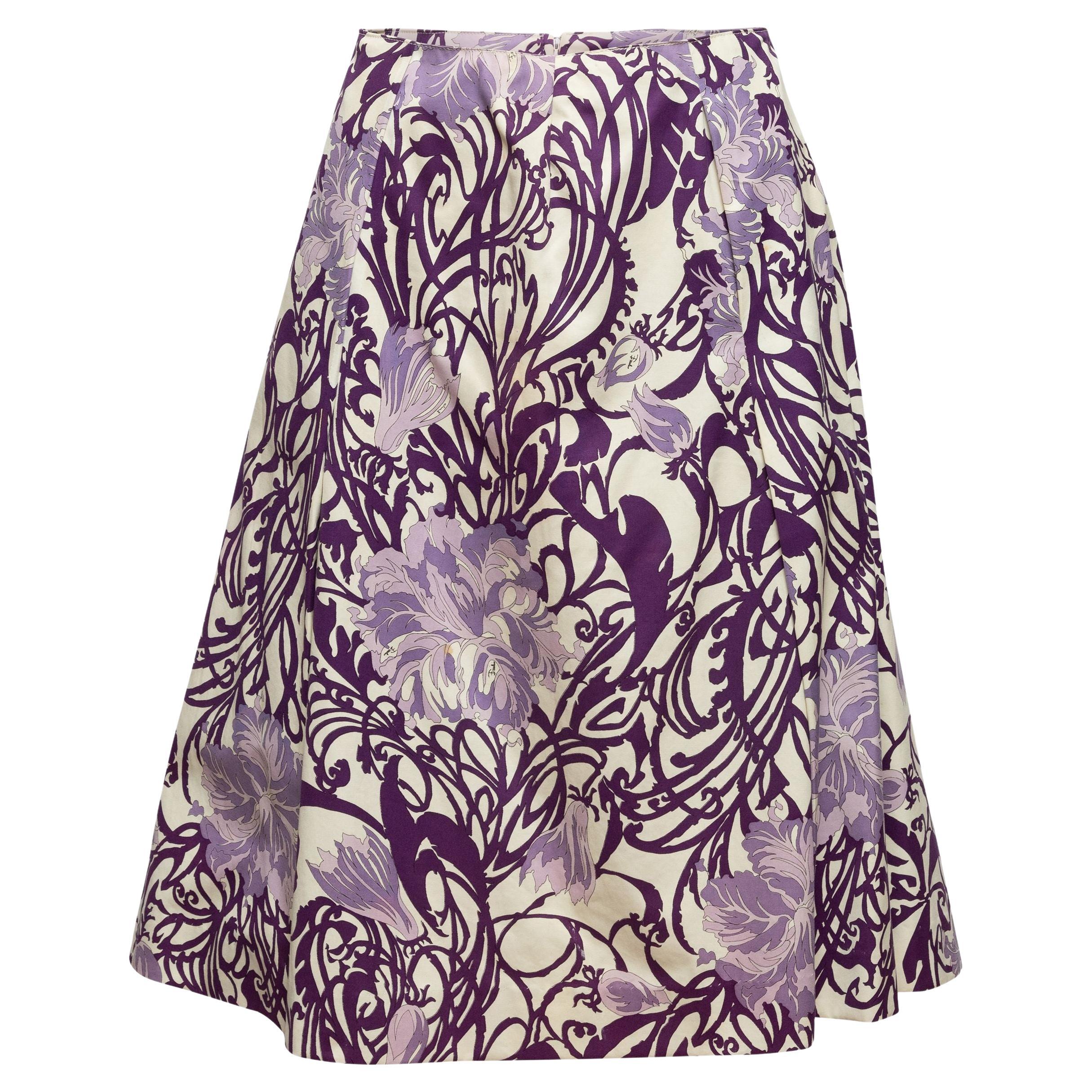 Emilio Pucci Purple & White 60s Floral Print Skirt For Sale