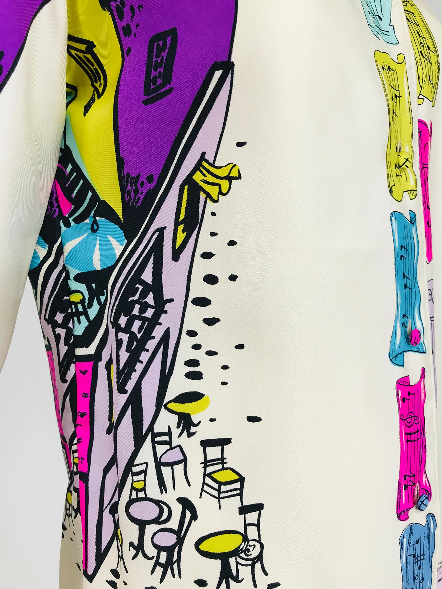 Emilio Pucci Rare Silk Twill Print Italian Cafe Blouse 1960s 10