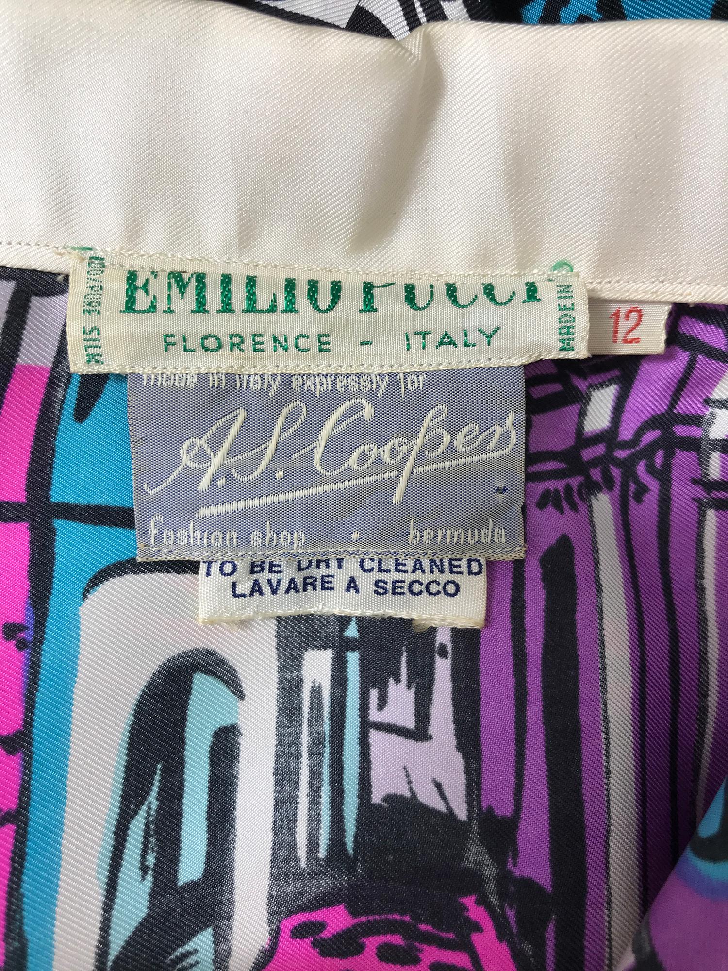 Emilio Pucci Rare Silk Twill Print Italian Cafe Blouse 1960s 11