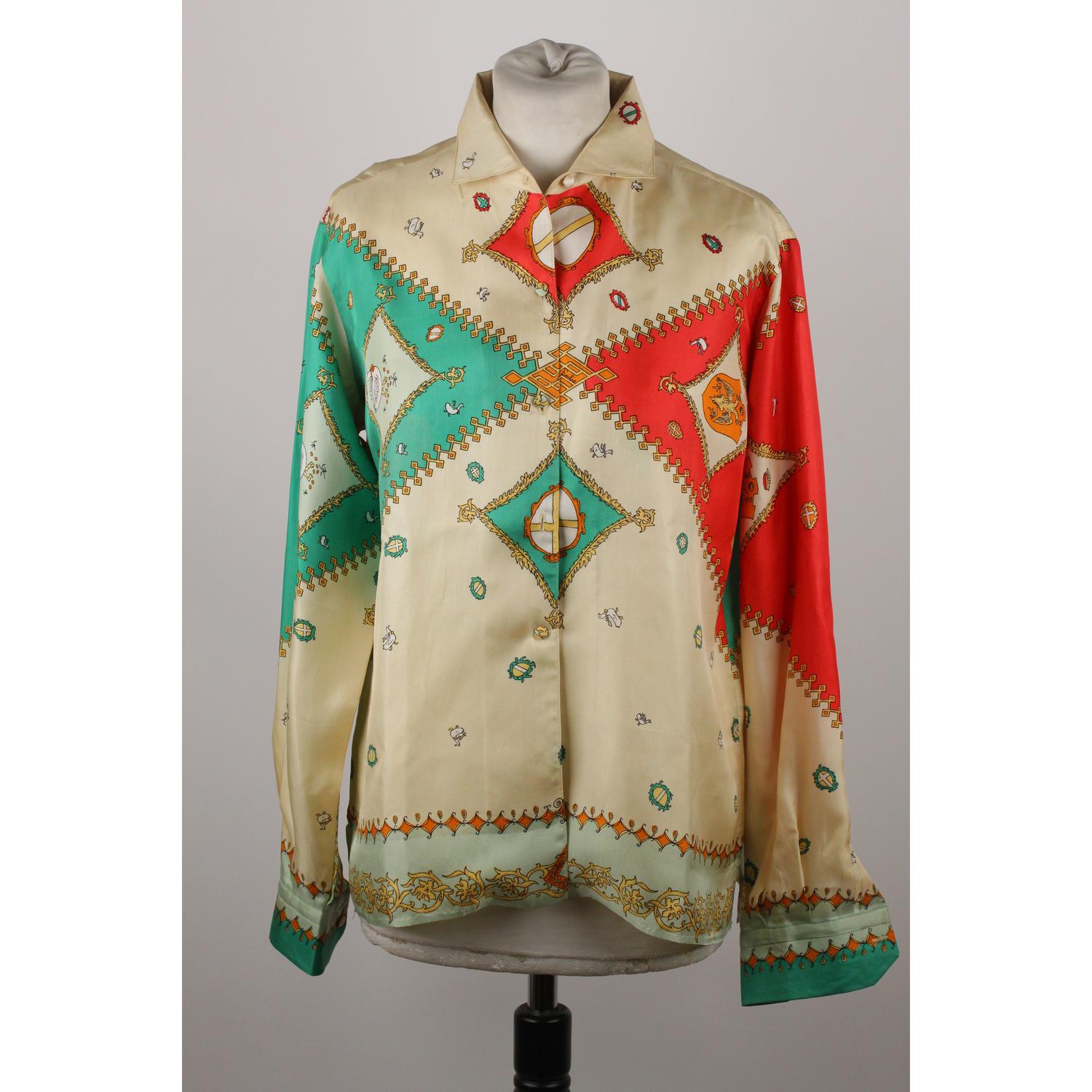 Rare vintage Emilio Pucci 100% silk  button down shirt from the 1957 'Palio di Siena Collection'. 

In 1957 florentine designer Emilio Pucci dedicated an entire collection to the remarkable event of Palio di Siena. The 'Palio Collection' was