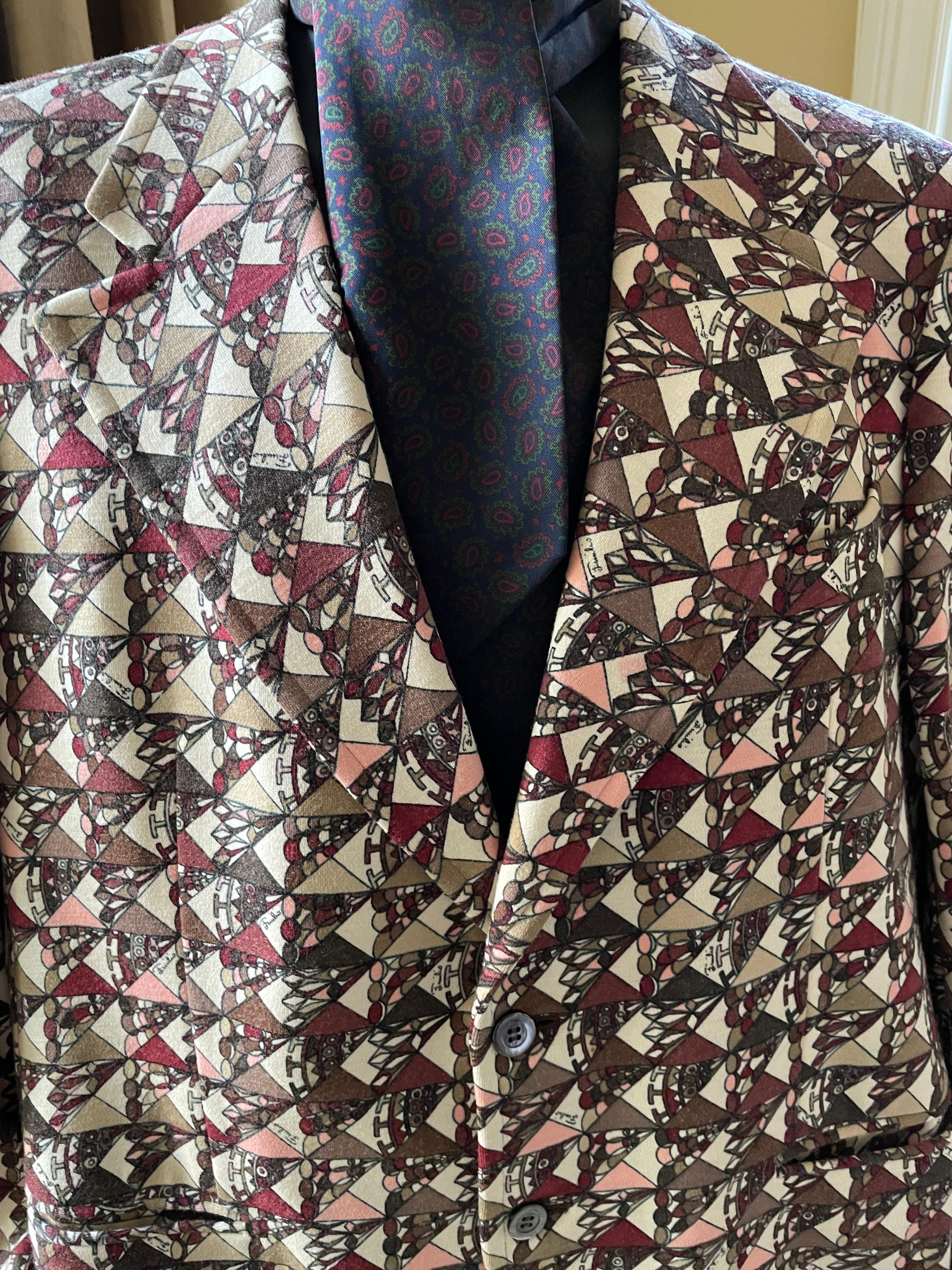 Emilio Pucci Rare Vintage 1970's Men's Jacket for Saks Fifth Avenue by Ermeniglo Zegna 
Unworn, the pockets are still sewn shut
Size XL
Size 52 (42)
Chest 44