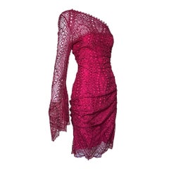 Emilio Pucci Resort 2011 Raspberry Red One Shoulder Lace Mini Dress