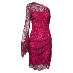 Emilio Pucci Resort 2011 Raspberry Red One Shoulder Lace Mini Dress