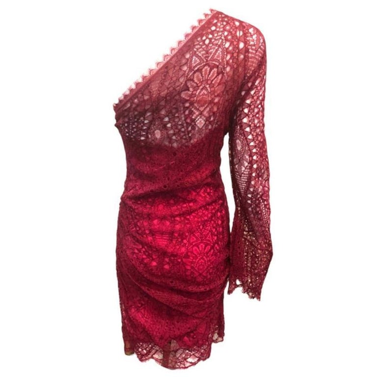Emilio Pucci Rasberry One Shoulder Lace Dress, 2000s