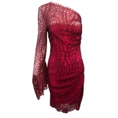Emilio Pucci Rasberry Ein-Schulter-Spitzenkleid, 2000er Jahre