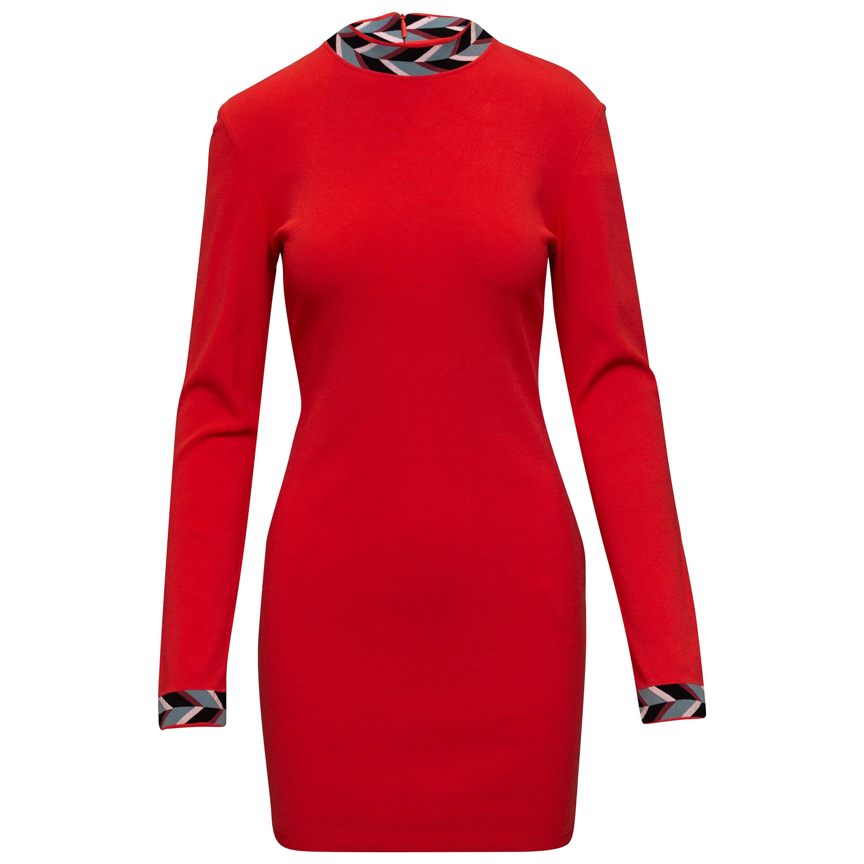 Emilio Pucci Red-Orange 
Multicolor Long Sleeve Dress