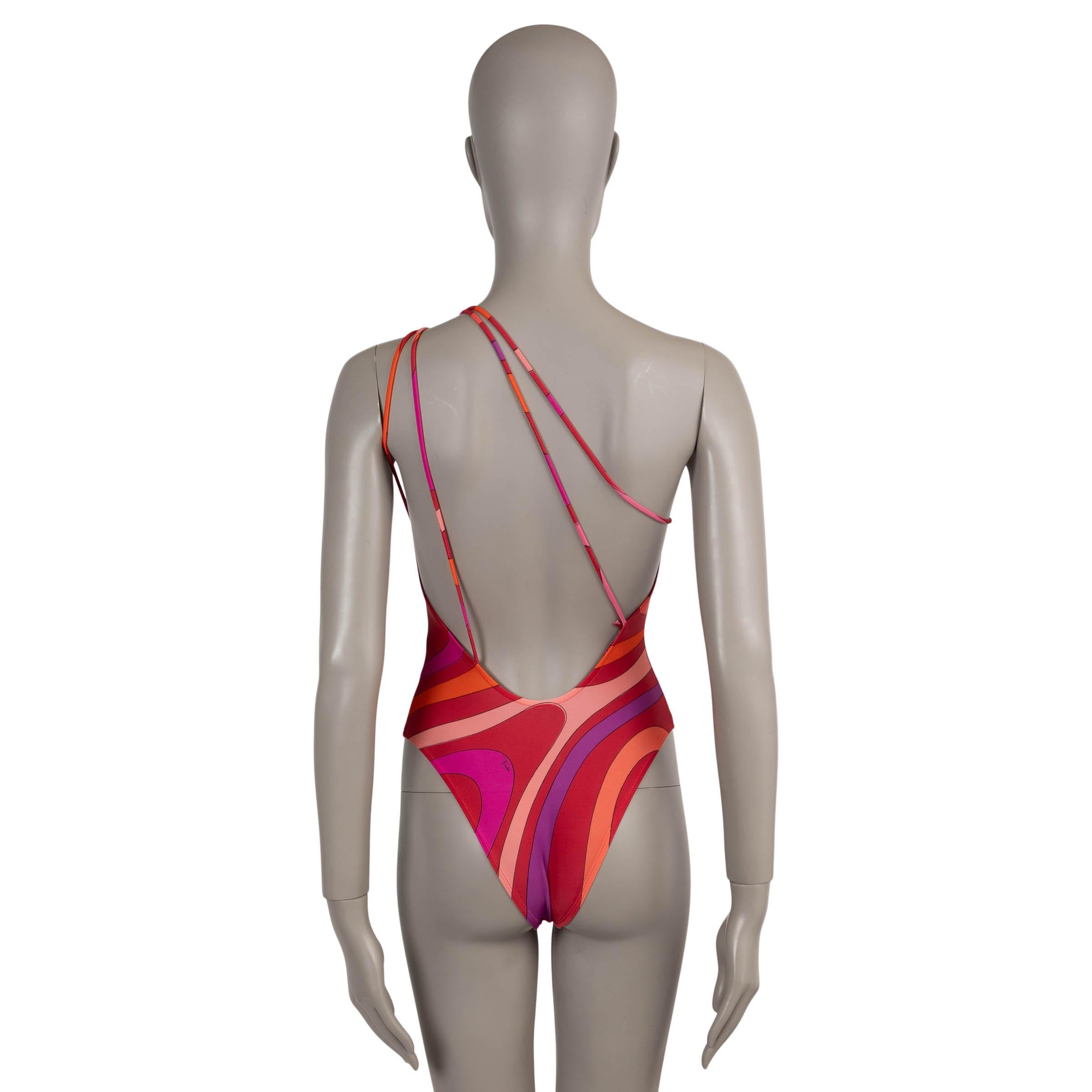 Pink EMILIO PUCCI red & pink 2022 MARMO ONE SHOULDER One Piece Swimsuit XS For Sale
