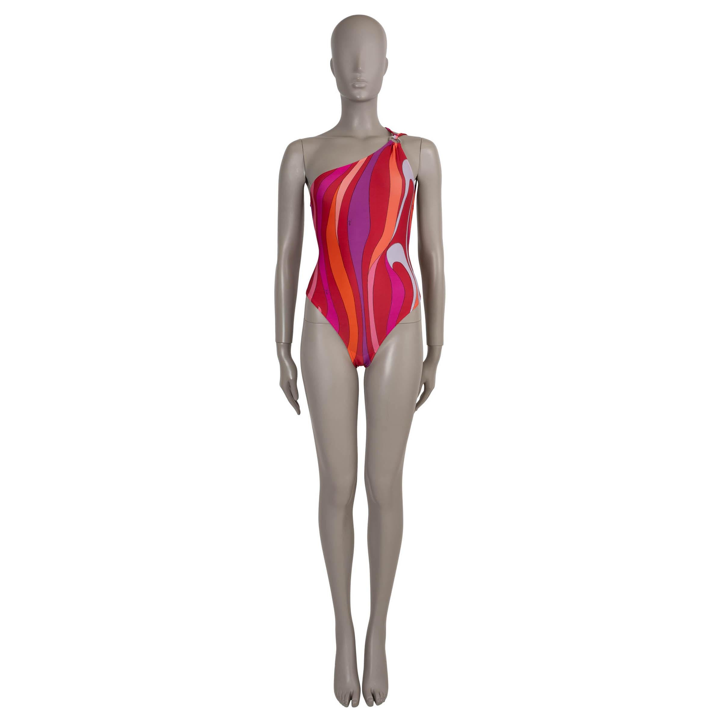 EMILIO PUCCI red & pink 2022 MARMO ONE SHOULDER One Piece Swimsuit XS In New Condition For Sale In Zürich, CH