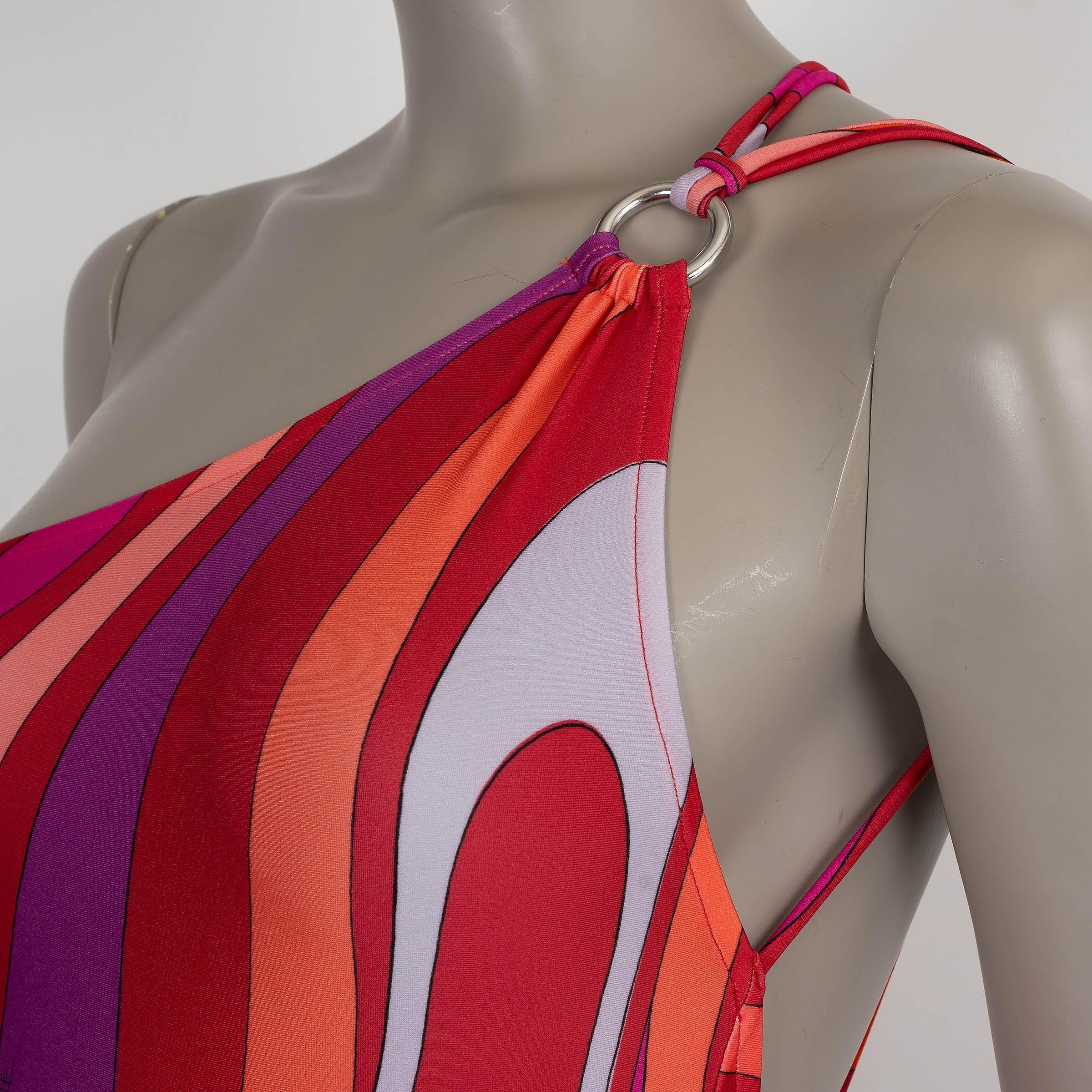 Women's EMILIO PUCCI red & pink 2022 MARMO ONE SHOULDER One Piece Swimsuit XS For Sale