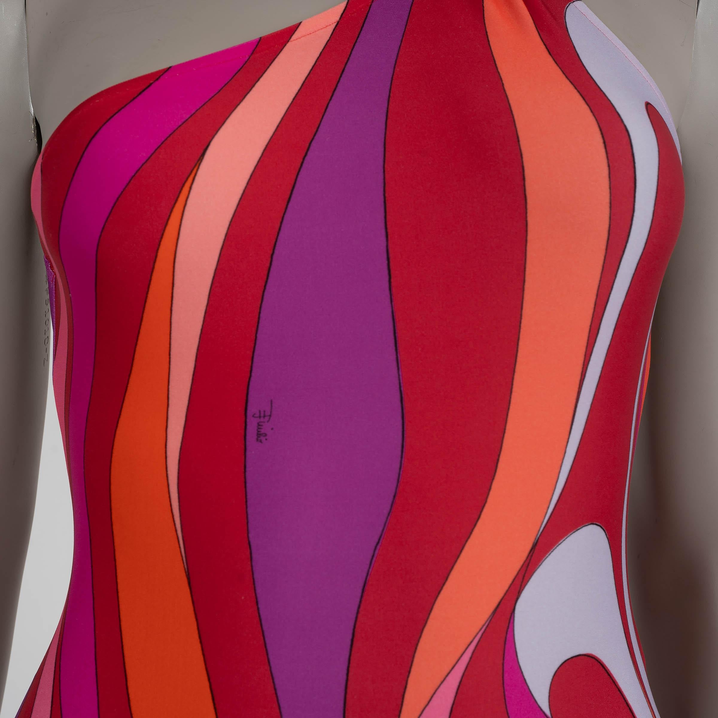EMILIO PUCCI red & pink 2022 MARMO ONE SHOULDER One Piece Swimsuit XS For Sale 1