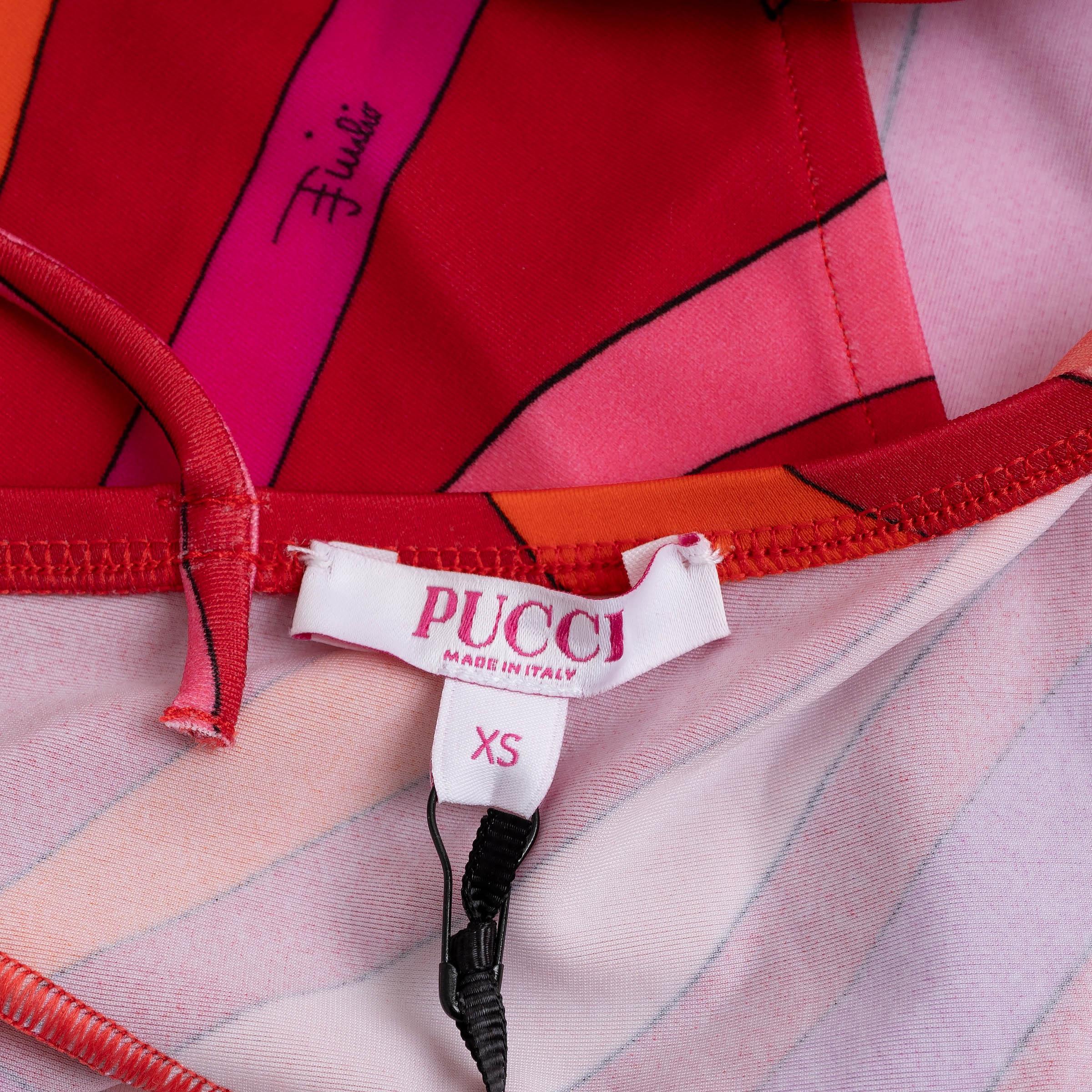 EMILIO PUCCI red & pink 2022 MARMO ONE SHOULDER One Piece Swimsuit XS For Sale 2