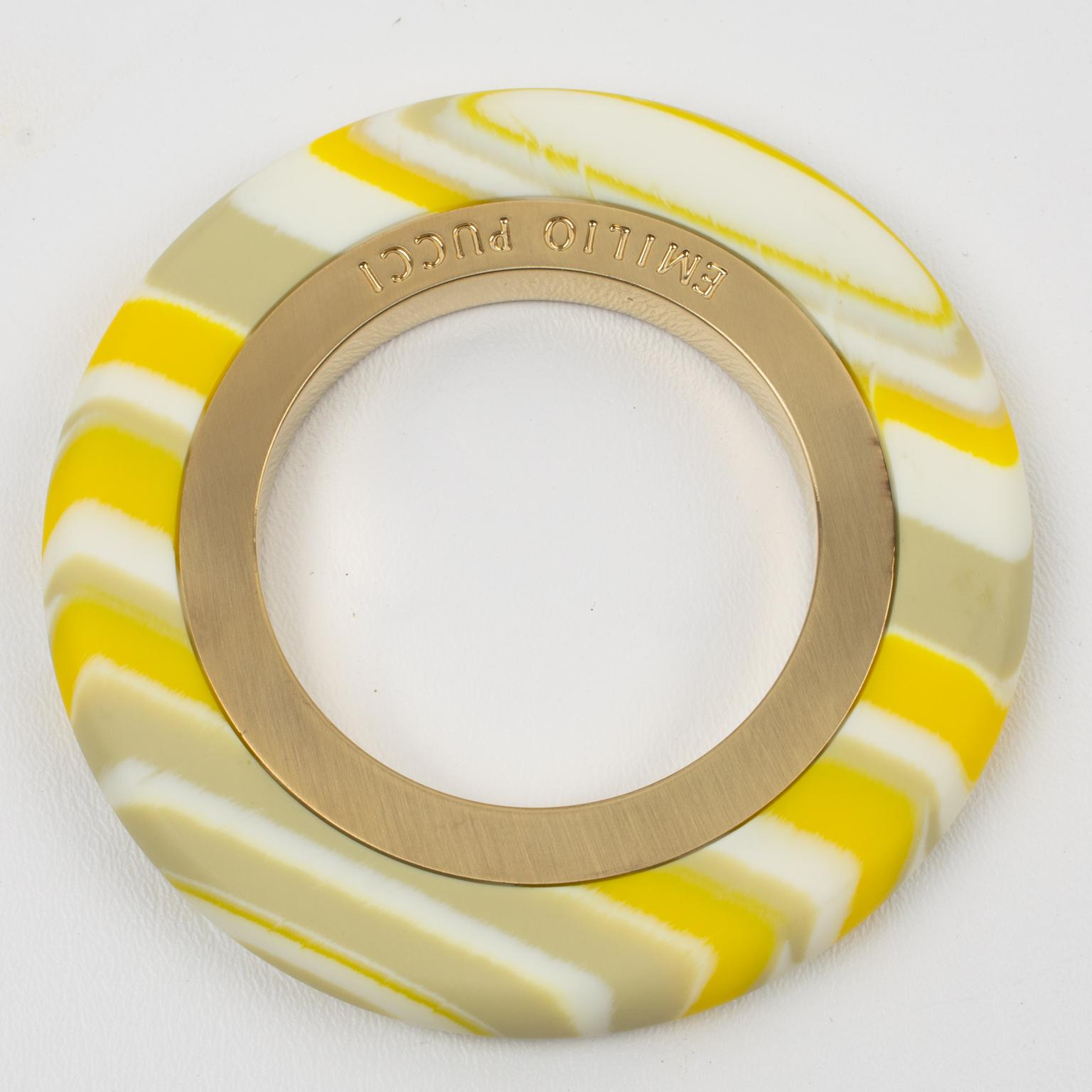 Modernist Emilio Pucci Resin Bracelet Bangle Marble Effect Yellow, White and Gray