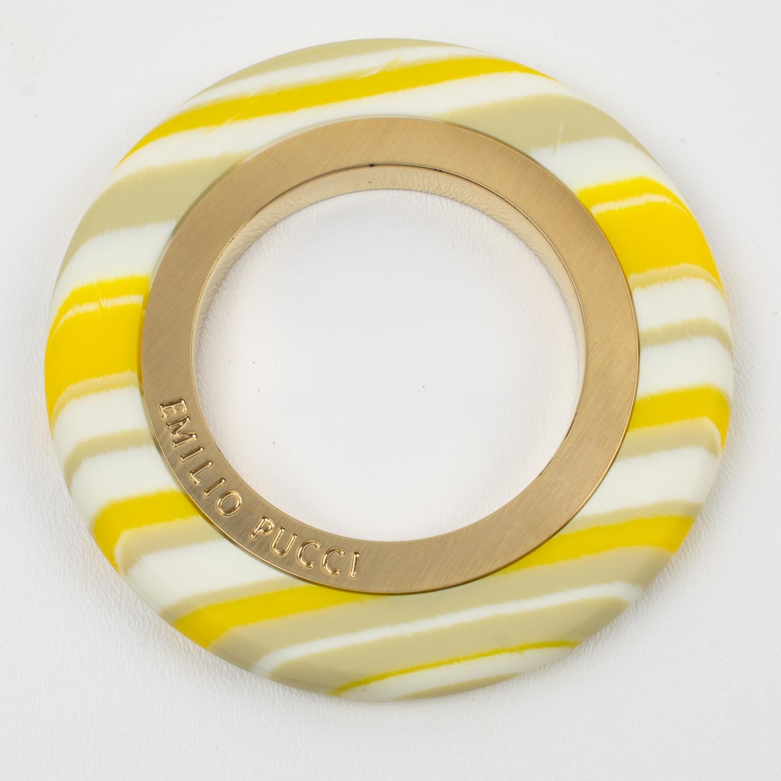 Emilio Pucci Resin Bracelet Bangle Marble Effect Yellow, White and Gray In Good Condition In Atlanta, GA