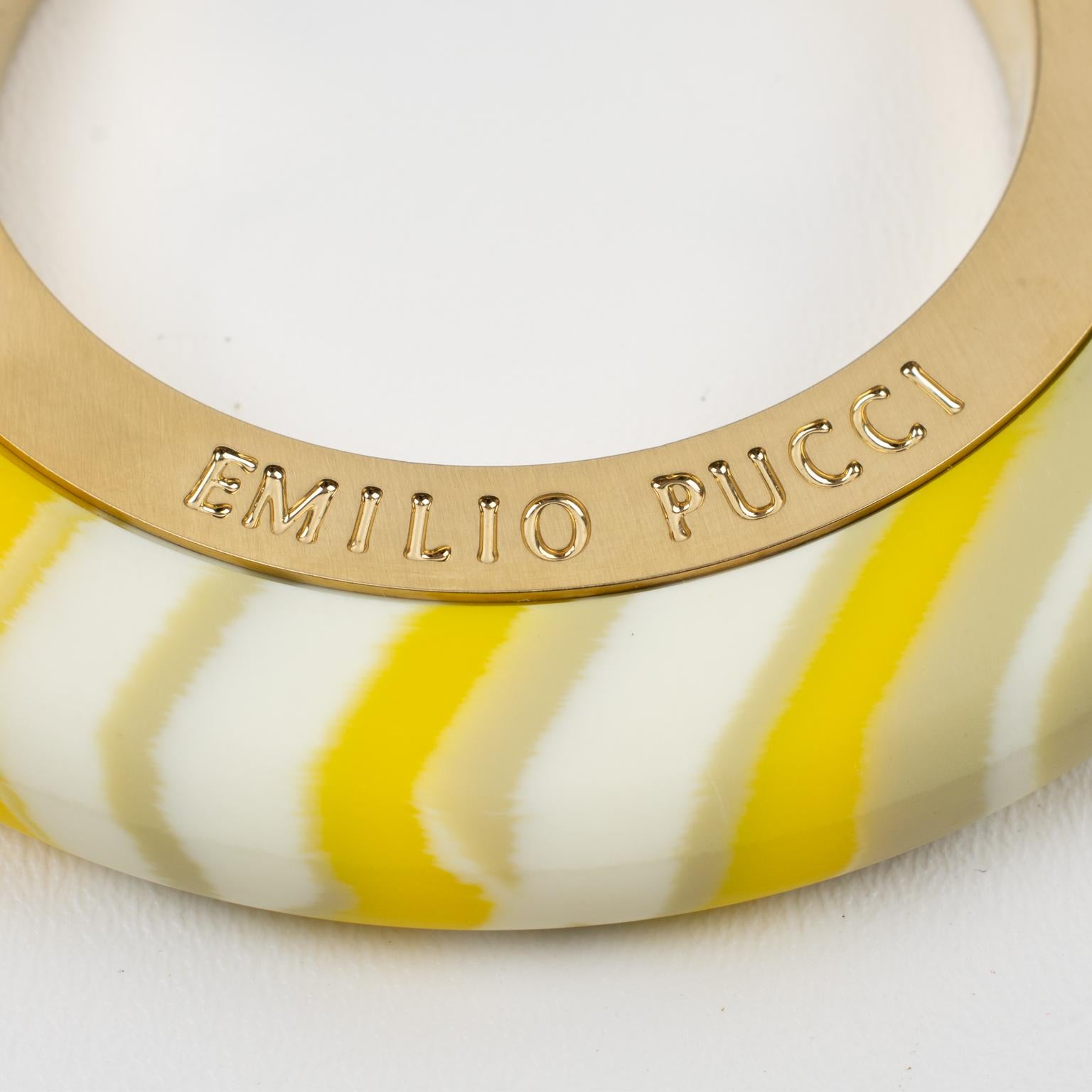 Women's or Men's Emilio Pucci Resin Bracelet Bangle Marble Effect Yellow, White and Gray