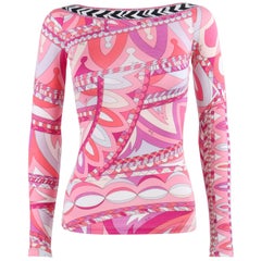 EMILIO PUCCI Resort 2012 Pink Op Art Signature Print Jersey Knit Low Back Top