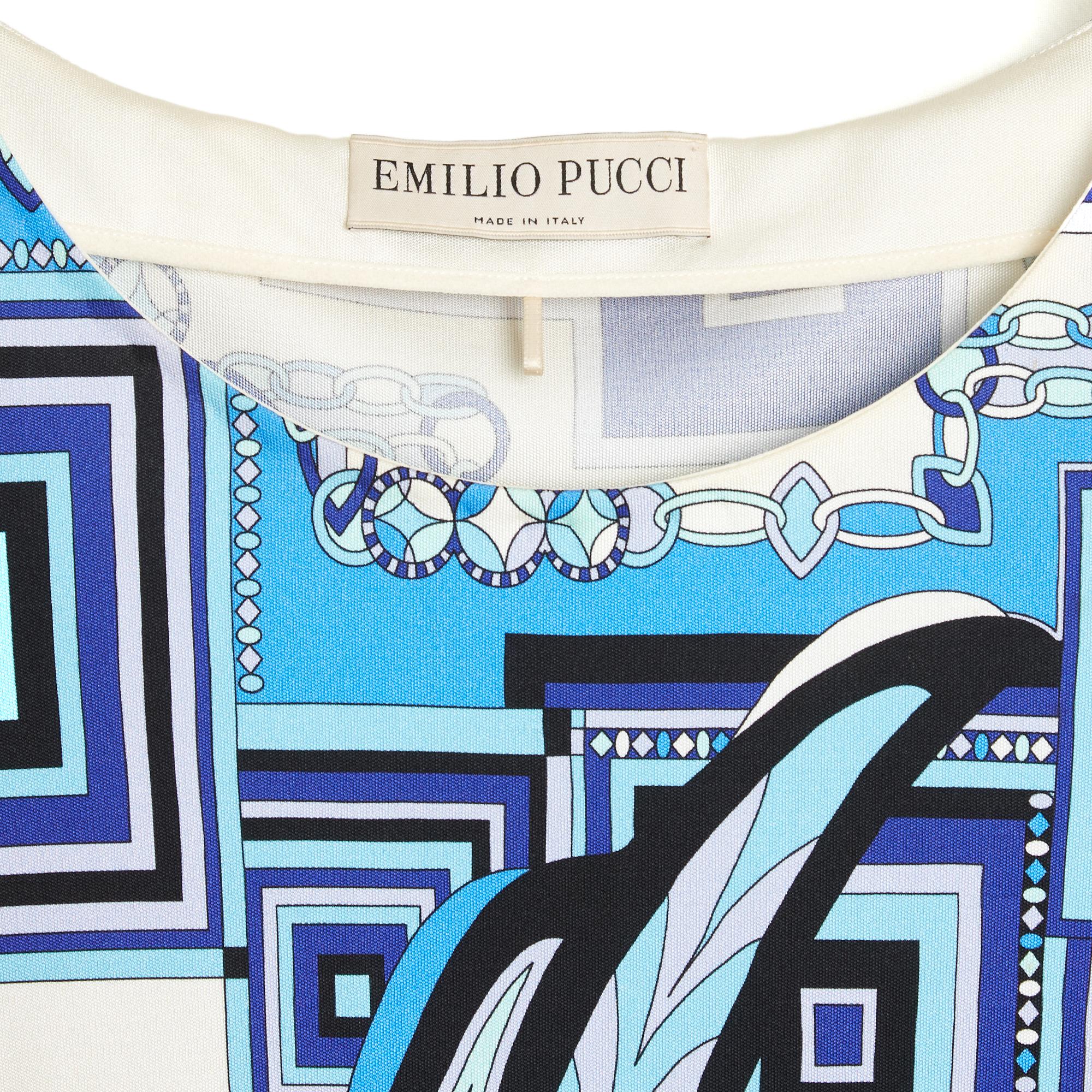 Grigio Emilio Pucci Robe Soie FR40 Ecru Blu Silk Dress UK12 US10 in vendita