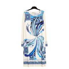 Emilio Pucci Robe Soie FR40 Ecru Blue Silk Dress UK12 US10