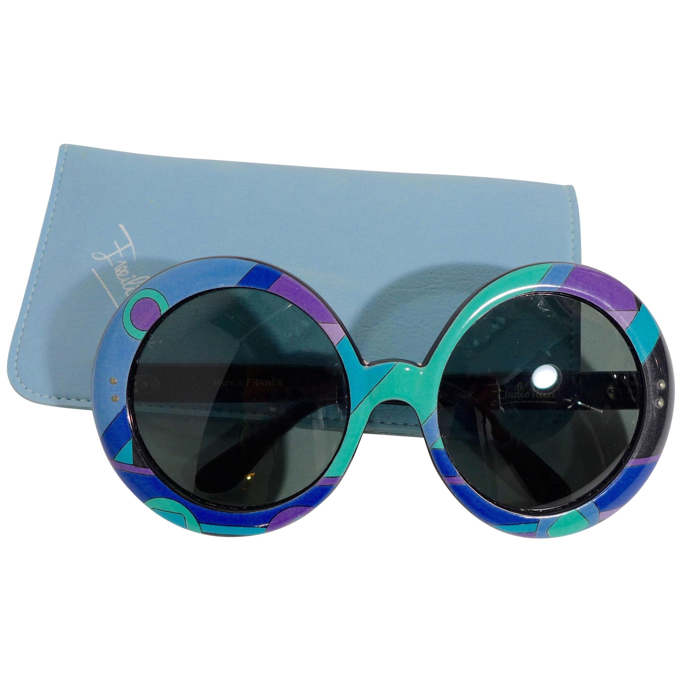 EMILIO PUCCI Round Print Sunglasses w/ Case