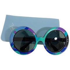 Vintage EMILIO PUCCI Round Print Sunglasses w/ Case