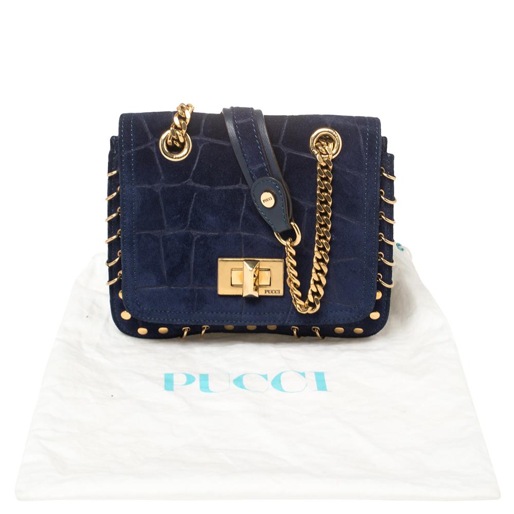 Emilio Pucci Royal Blue Suede Small Marquise Shoulder Bag 4