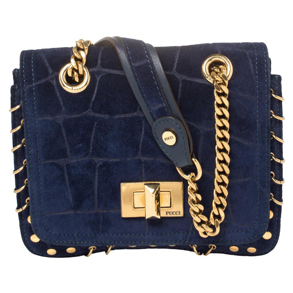 Emilio Pucci Royal Blue Suede Small Marquise Shoulder Bag