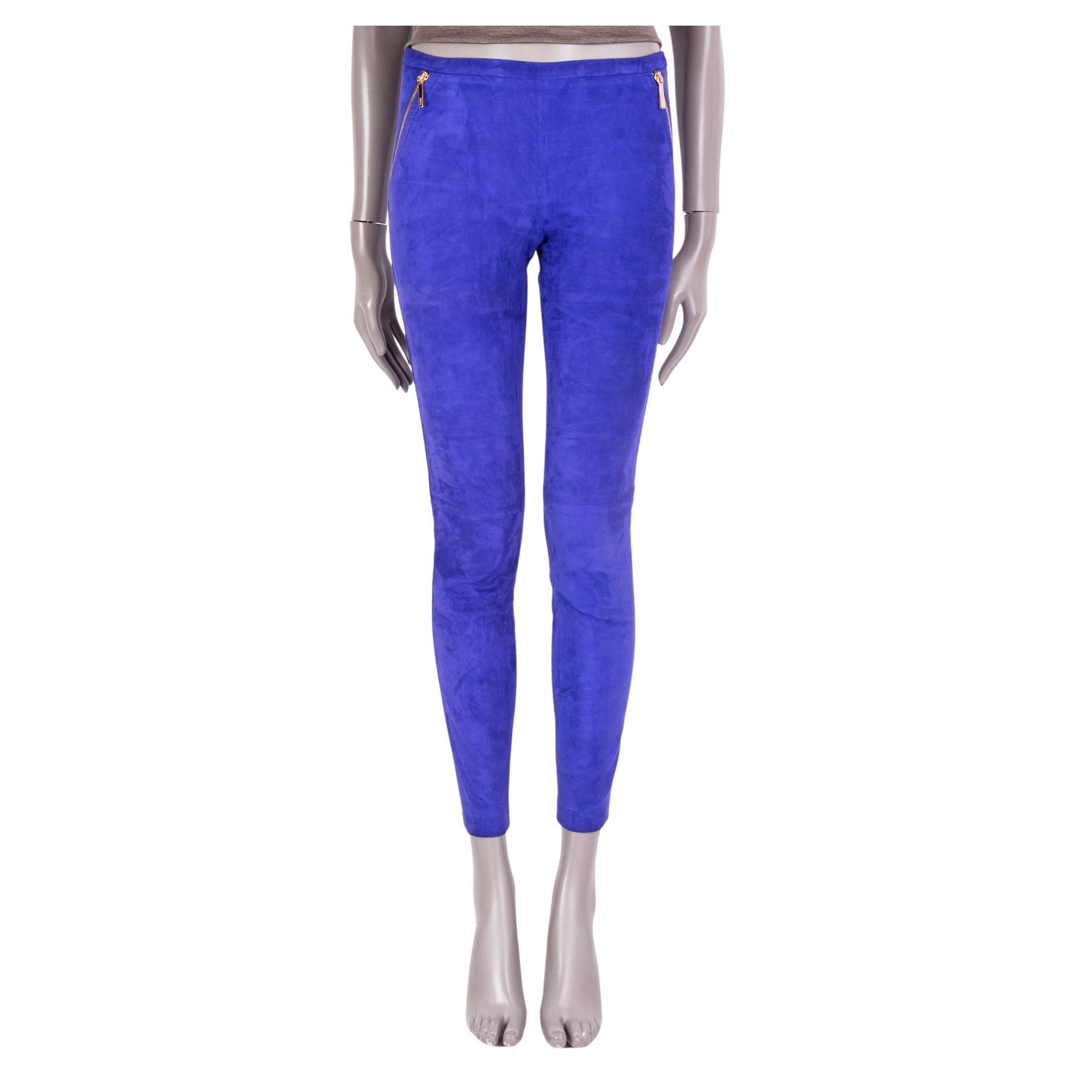 EMILIO PUCCI Pantaloni SKINNY con tasche a zip in pelle scamosciata blu reale 40 S