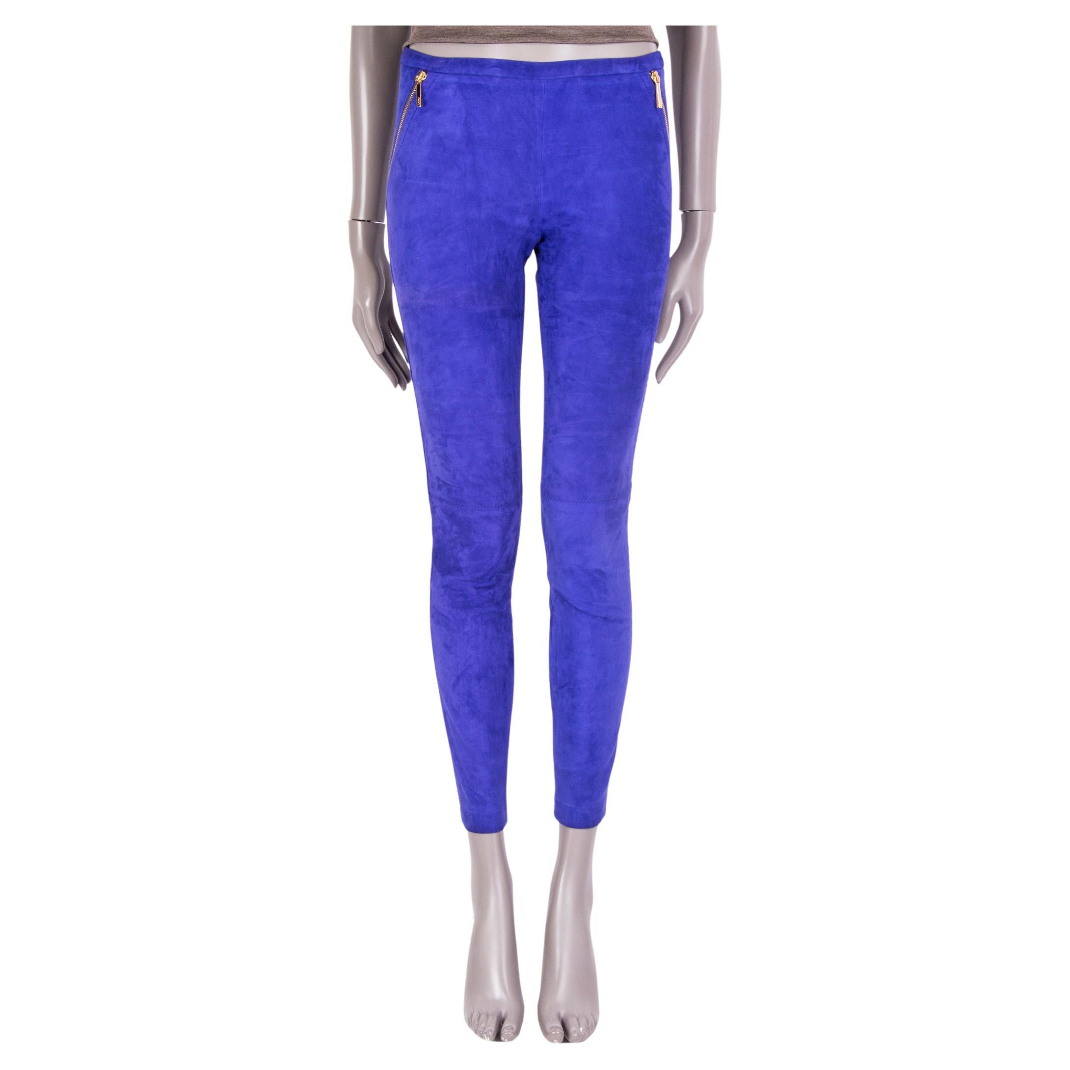 EMILIO PUCCI royal blue suede ZIP POCKETS SKINNY Pants 40 S