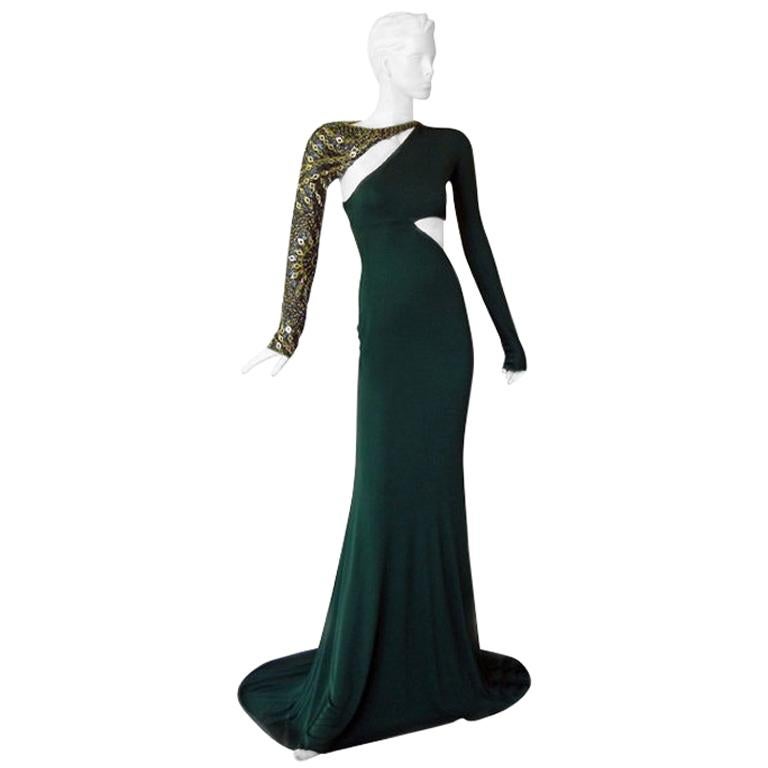 Bleu Emilio Pucci Runway Goddess Jewellled Cut-Out Dress Gown (robe à découpes) en vente