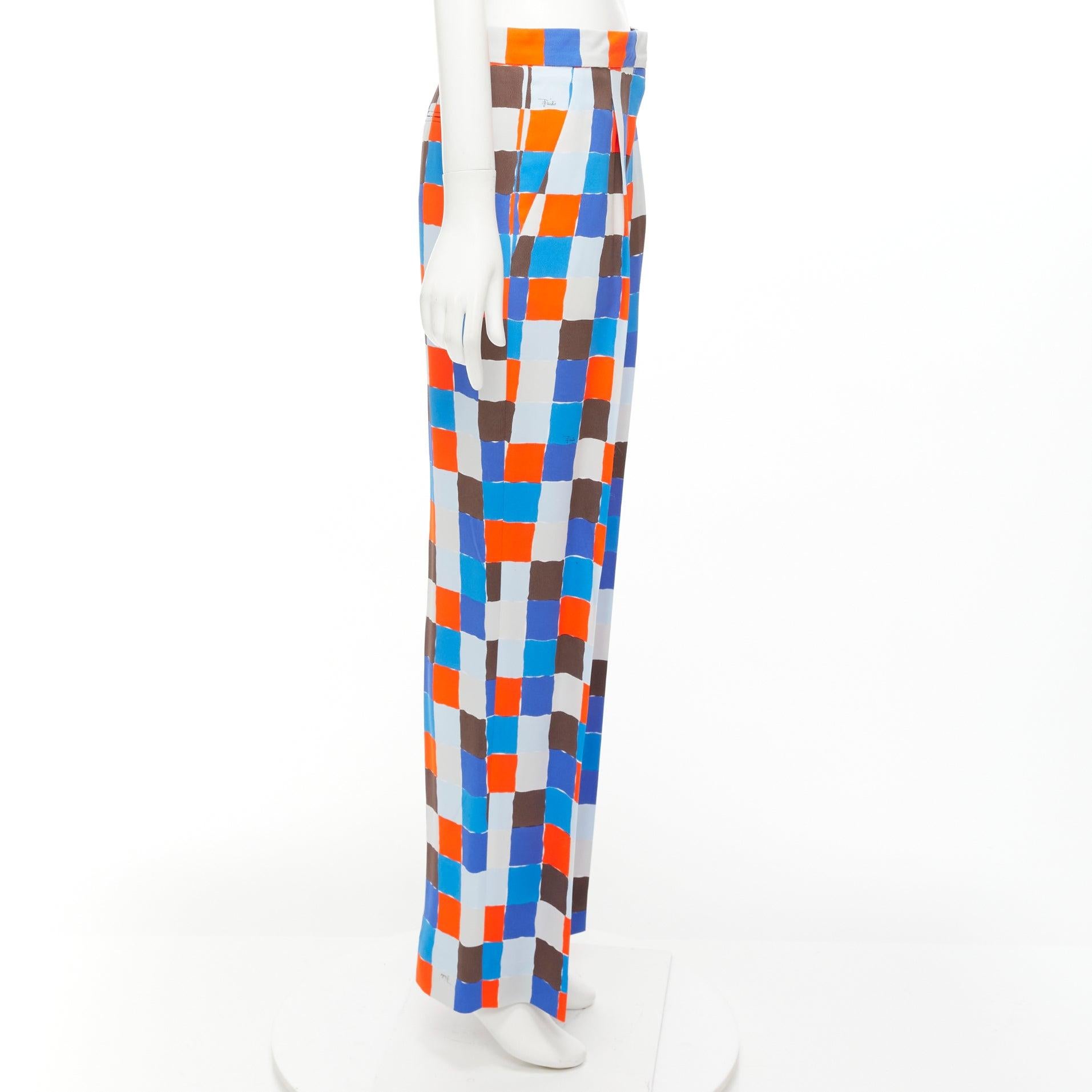 EMILIO PUCCI Pantalon taille moyenne à carreaux bleu aquarelle Runway IT38 XS Excellent état - En vente à Hong Kong, NT